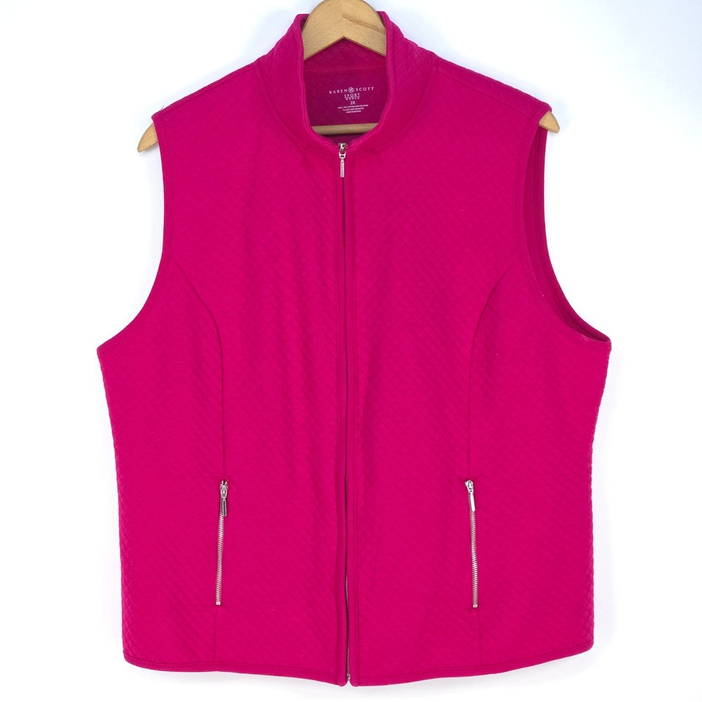 Karen Scott Sport Quilted Full Zip Vest Woman 2X Pink Barbiecore Athleisure Cozy - Picture 2 of 16